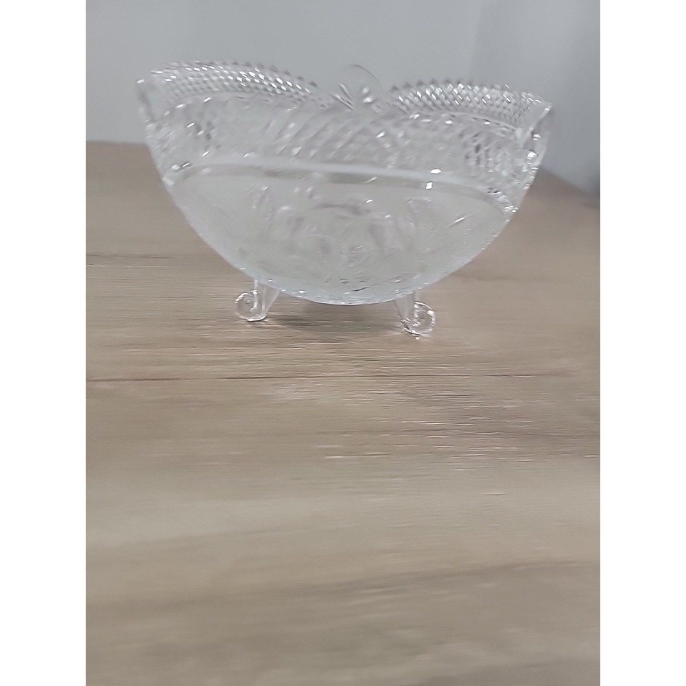 Crystal Glass Vtg Three Footed Saw Tooth Bowl - Candy Dish
